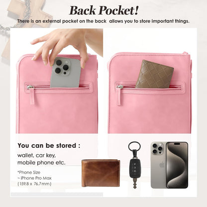 Leather Bible Cover for Women, Zippered Floral Bible Case with Handle, Pink