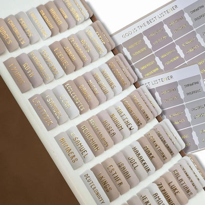 Laminated Bible Tabs for Women and Men, Bible Study Tabs, Bible Study Supplies, Large Print Bible Book Tabs for Women and Men, (Gold Foil Embossed Lettering) Bible Labels Index Tabs (Khaki)