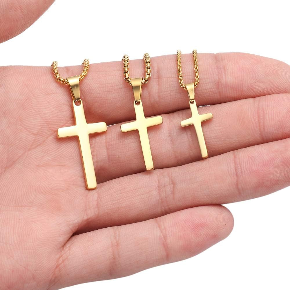 Cross Pendant with Chain for Men - Mens Cross Necklace Stainless Steel Plain Cross Pendant Gold Cross Necklace for Men Jewelry Cross Chain, Cross Necklace for Men Him Teen Teenage Gifts 20 Inch