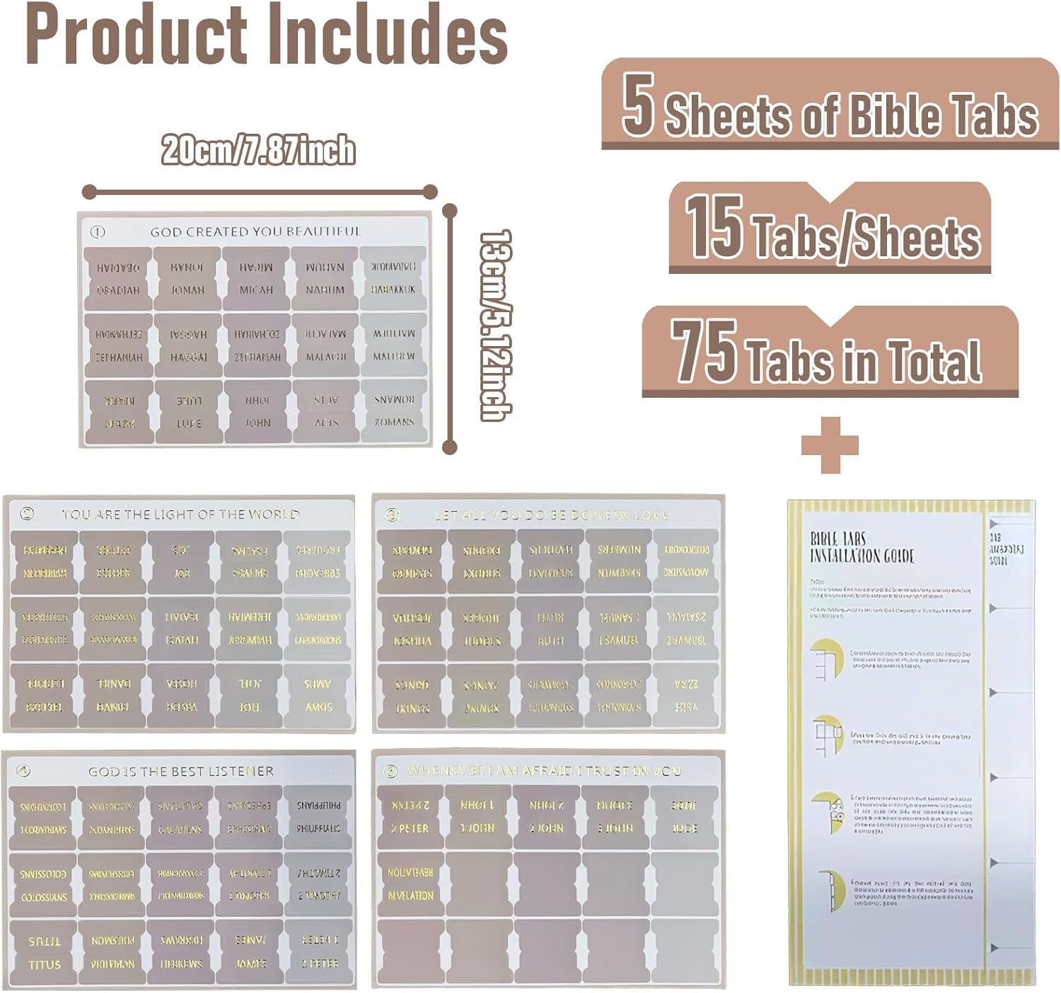 Laminated Bible Tabs for Women and Men, Bible Study Tabs, Bible Study Supplies, Large Print Bible Book Tabs for Women and Men, (Gold Foil Embossed Lettering) Bible Labels Index Tabs (Khaki)