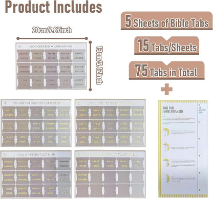Laminated Bible Tabs for Women and Men, Bible Study Tabs, Bible Study Supplies, Large Print Bible Book Tabs for Women and Men, (Gold Foil Embossed Lettering) Bible Labels Index Tabs (Khaki)