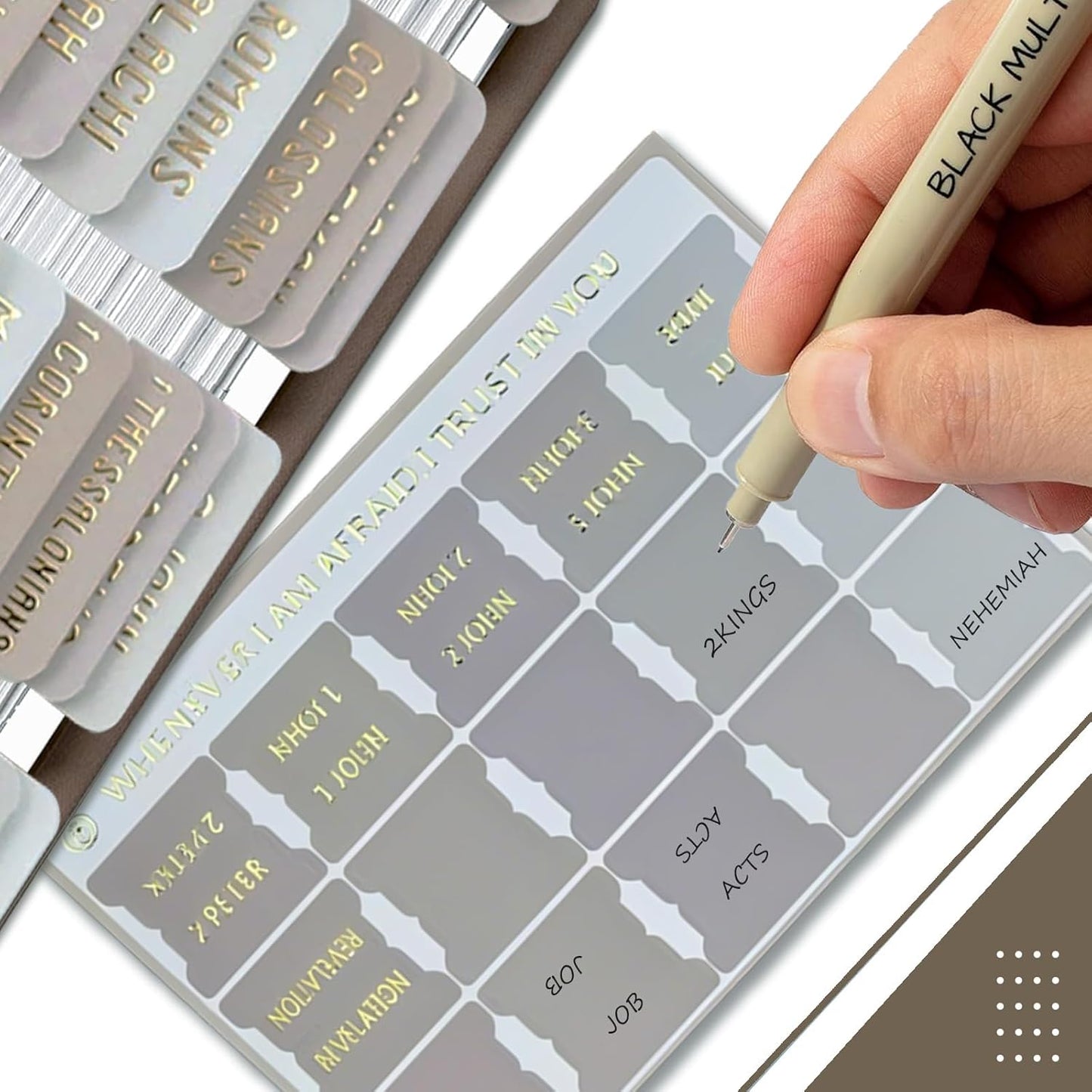 Laminated Bible Tabs for Women and Men, Bible Study Tabs, Bible Study Supplies, Large Print Bible Book Tabs for Women and Men, (Gold Foil Embossed Lettering) Bible Labels Index Tabs (Khaki)