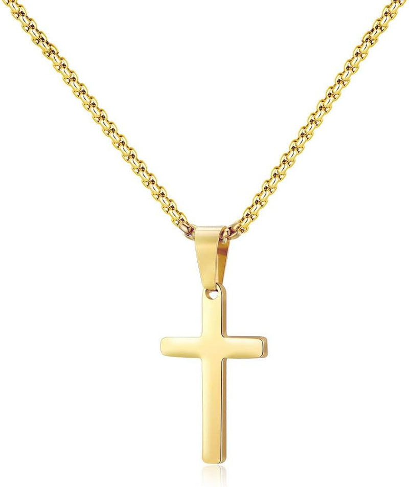 Cross Pendant with Chain for Men - Mens Cross Necklace Stainless Steel Plain Cross Pendant Gold Cross Necklace for Men Jewelry Cross Chain, Cross Necklace for Men Him Teen Teenage Gifts 20 Inch