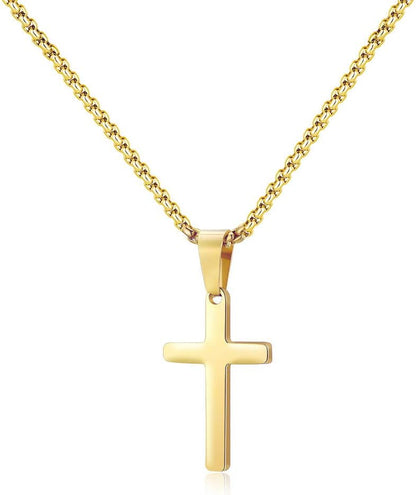 Cross Pendant with Chain for Men - Mens Cross Necklace Stainless Steel Plain Cross Pendant Gold Cross Necklace for Men Jewelry Cross Chain, Cross Necklace for Men Him Teen Teenage Gifts 20 Inch