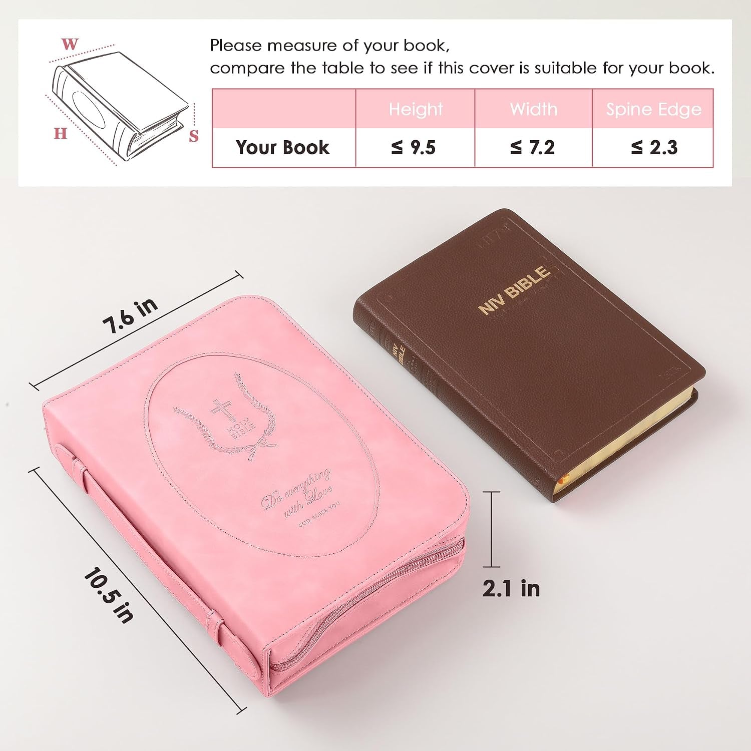 Leather Bible Cover for Women, Zippered Floral Bible Case with Handle, Pink