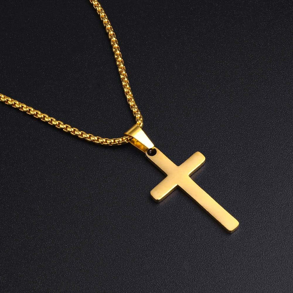 Cross Pendant with Chain for Men - Mens Cross Necklace Stainless Steel Plain Cross Pendant Gold Cross Necklace for Men Jewelry Cross Chain, Cross Necklace for Men Him Teen Teenage Gifts 20 Inch