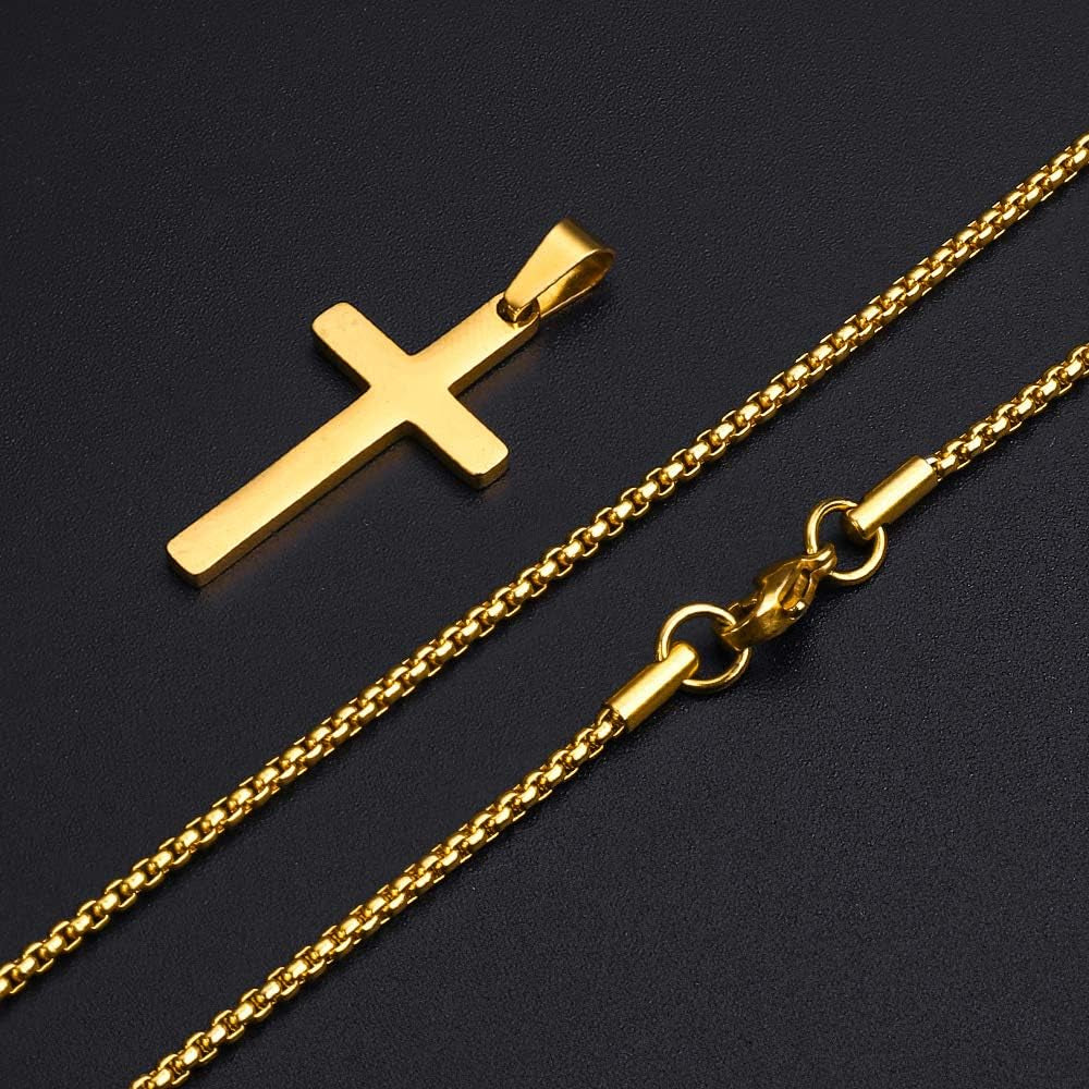 Cross Pendant with Chain for Men - Mens Cross Necklace Stainless Steel Plain Cross Pendant Gold Cross Necklace for Men Jewelry Cross Chain, Cross Necklace for Men Him Teen Teenage Gifts 20 Inch