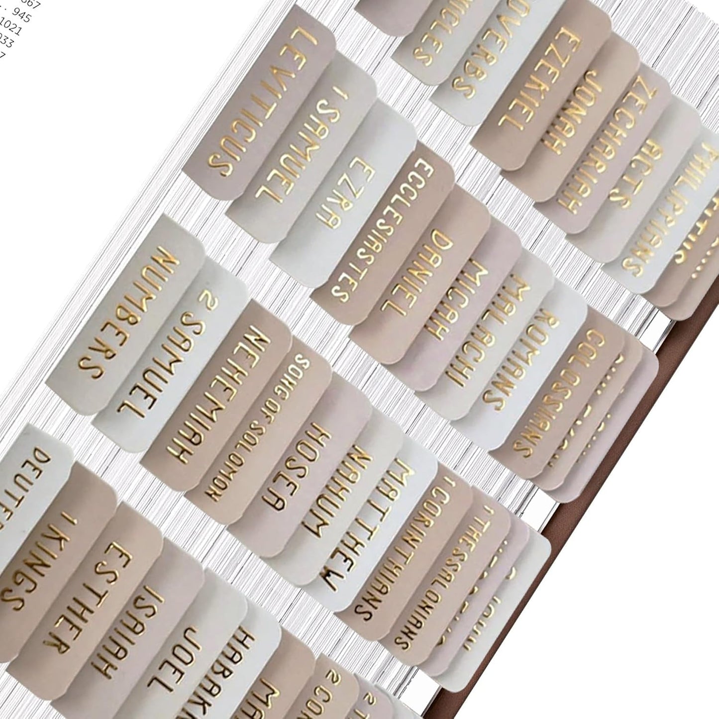 Laminated Bible Tabs for Women and Men, Bible Study Tabs, Bible Study Supplies, Large Print Bible Book Tabs for Women and Men, (Gold Foil Embossed Lettering) Bible Labels Index Tabs (Khaki)