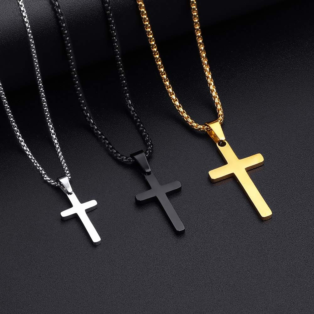 Cross Pendant with Chain for Men - Mens Cross Necklace Stainless Steel Plain Cross Pendant Gold Cross Necklace for Men Jewelry Cross Chain, Cross Necklace for Men Him Teen Teenage Gifts 20 Inch