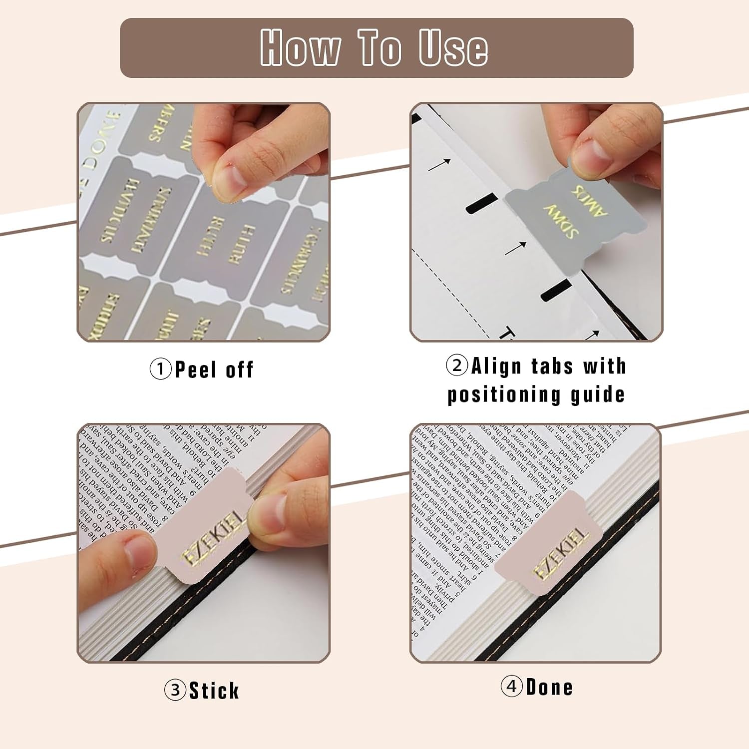Laminated Bible Tabs for Women and Men, Bible Study Tabs, Bible Study Supplies, Large Print Bible Book Tabs for Women and Men, (Gold Foil Embossed Lettering) Bible Labels Index Tabs (Khaki)